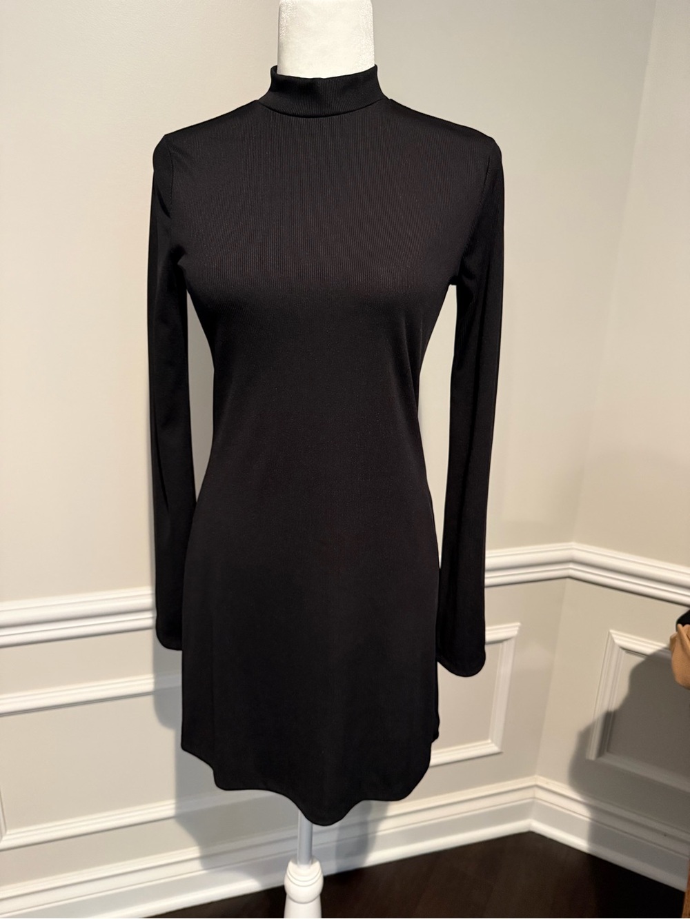 Leith Black Long-Sleeve Mock Neck Dress